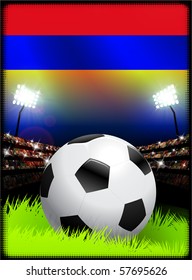 Armenia Flag with Soccer Ball on Stadium Background Original Illustration