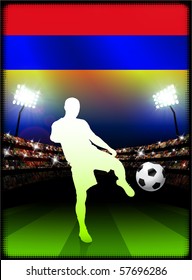 Armenia Flag with Soccer Player on Stadium Background Original Illustration