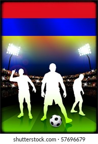 Armenia Flag with Soccer Player on Stadium Background Original Illustration