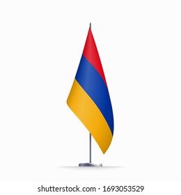 Armenia flag state symbol isolated on background national banner. Greeting card National Independence Day of the Republic of Armenia. Illustration banner with realistic state flag.