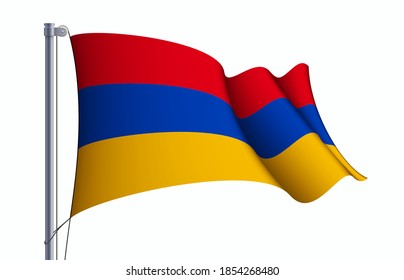 Armenia flag state symbol isolated on background national banner. Greeting card National Independence Day of the Republic of Armenia. Illustration banner with realistic state flag.