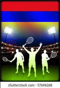 Armenia Flag with Tennis Player on Stadium Background Original Illustration