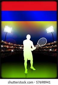 Armenia Flag with Tennis Player on Stadium Background Original Illustration