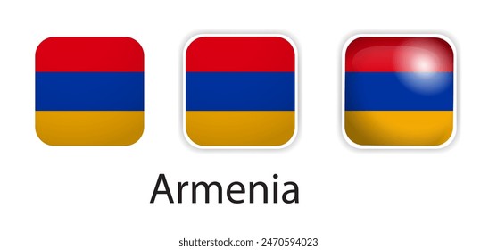 Iconos vectoriales de la bandera de Armenia establecidos en forma de cuadrado redondeado