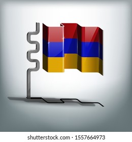 Armenia flag, vector flag of Armenia waving on flagpole with shadow.