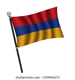 Armenia flag , flag of Armenia waving on flag pole, vector illustration EPS 10.