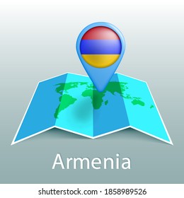 Armenia flag world map in pin with name of country