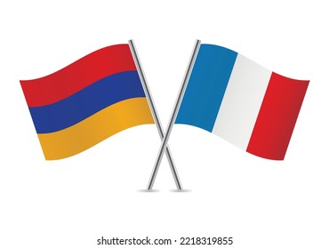 Armenia and France crossed flags. Armenian and French flags, isolated on white background. Vector icon set. Vector illustration.