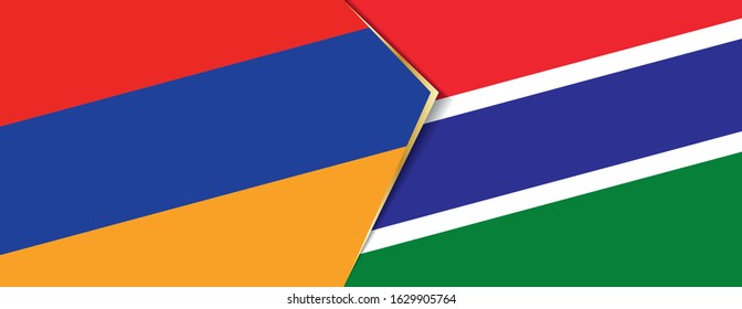 Armenia and Gambia flags, two vector flags symbol of relationship or confrontation.