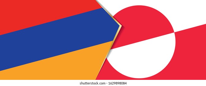 Armenia and Greenland flags, two vector flags symbol of relationship or confrontation.
