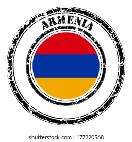 Armenia grunge flag on button stamp 