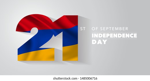 Armenia happy independence day greeting card, banner, vector illustration. Armenian national day 21st of September background with elements of flag 