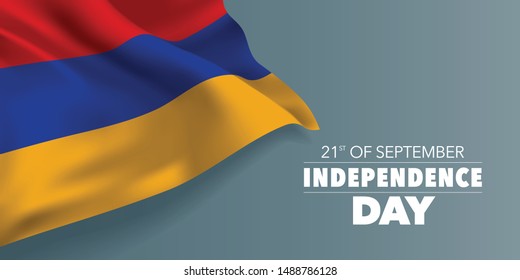 Armenia happy independence day greeting card, banner with template text vector illustration. Armenian memorial holiday 21st of September design element with  tricolor 