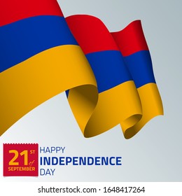 Armenia Happy Independence day greeting card, banner, vector illustration. Armenians holiday 21st of September design element with waving flag as a symbol of independence