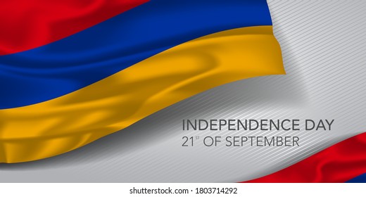 Armenia happy independence day greeting card, banner with template text vector illustration. Armenian memorial holiday 21st of September design element with realistic flag with stripes