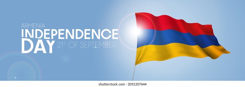 Armenia happy independence day greeting card, banner with template text vector illustration. Armenian memorial holiday 21st of September design element with 3D flag with stripes