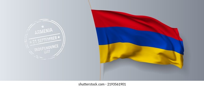 Armenia happy independence day greeting card, banner with template text vector illustration. Armenian memorial holiday 21st of September design element with 3D flag with stripes