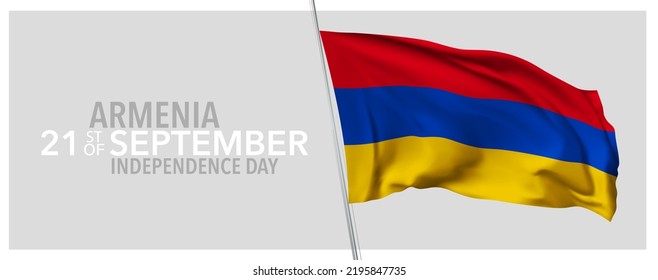 Armenia happy independence day greeting card, banner with template text vector illustration. Armenian memorial holiday 21st of September design element with 3D flag with stripes