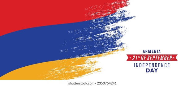 Armenia happy independence day greeting card, banner vector illustration. Armenian national holiday 21st of September design element with distressed flag