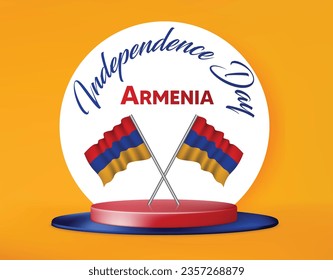 Armenia happy independence day greeting card, banner vector illustration. Armenian national holiday 21st of September with 3D waving flag on podium