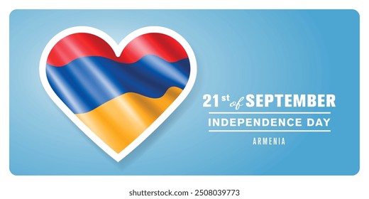 Armenia happy independence day greeting card, banner vector illustration. Armenian national holiday 21st of September design element with 3D flag