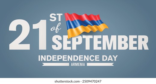 Armenia happy independence day greeting card, banner with template text vector illustration. Armenian memorial holiday 21st of September design element with 3D flag with stipes