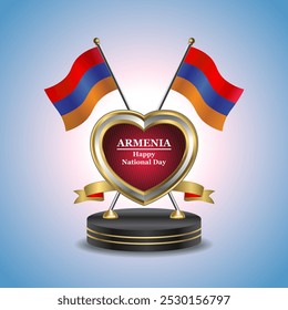 Armenia Happy National Day small table flag with Golden Heart