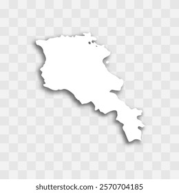 Armenia high detailed vector representation of country silhouette. White color on transparent background with dropped shadow. For educational, decorative, or informational use.