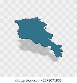 Armenia high detailed vector representation of country silhouette. 3D map on transparent background with dropped shadow. For educational, decorative, or informational use.