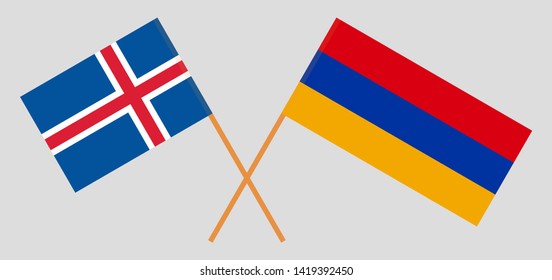 Armenia and Iceland. Crossed Armenian and Icelandic flags