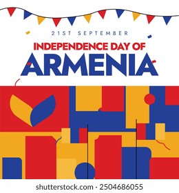 Tag der Unabhängigkeit Armeniens. 21. Sept Independence Day of Armenia Feier Banner, Social Media Post mit seinen Flaggen, moderne abstrakte Kunst in seinen Flaggenfarben. Vektorgrafik, Karte, Poster