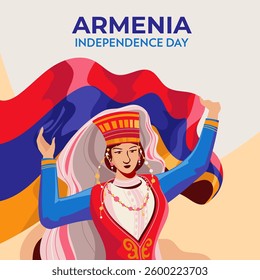 Armenia Independence Day with the concept of patriotism young women of Armenia proudly raising the national flag Illustration