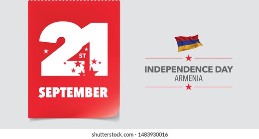 Armenia independence day greeting card, banner, vector illustration. Armenian national day 21st of September background with elements of flag in a creative horizontal design 