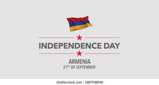 Armenia independence day greeting card, banner, vector illustration. Armenian holiday 21st of September design element with waving flag as a symbol of independence 