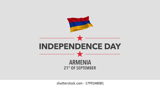 Armenia independence day greeting card, banner, vector illustration. Armenian holiday 21st of September design element with waving flag as a symbol of independence