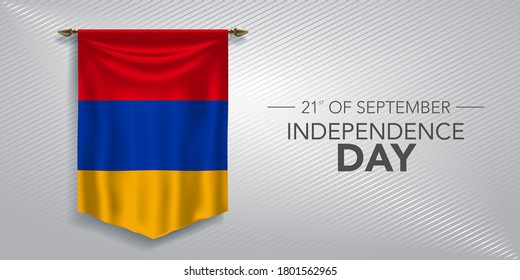 Armenia independence day greeting card, banner, vector illustration. Armenian national day 21st of September background with pennant