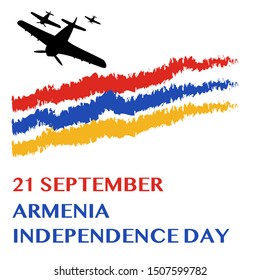 Armenia Independence Day Poster with flag of armenia, airplane. Happy National Day Armenia Vector Patriotic card. vector, 21 september.