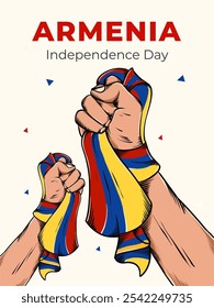 Armenia Independence Day Poster Illustrations. Hand standing holding the flag of Armenia
