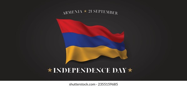 Armenia independence day vector banner, greeting card. Armenian wavy flag in 21st of September patriotic holiday horizontal design with realistic flag