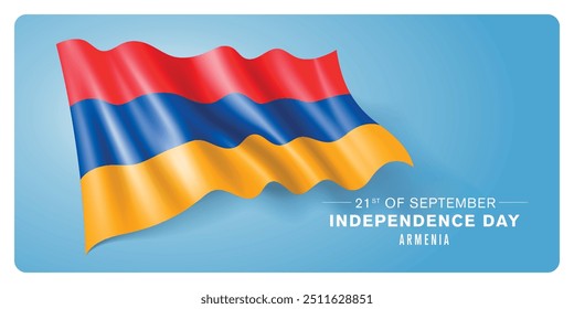 Armenia independence day vector banner, greeting card. Armenian wavy flag in 21st of September patriotic holiday horizontal design with realistic flag