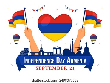 Armenia Independence Day Vector Illustration on September 21 with a Waving Flag and History Museum in a National Holiday Flat Style Cartoon Background