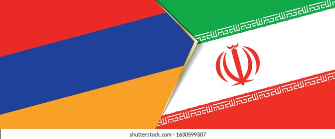 Armenia and Iran flags, two vector flags symbol of relationship or confrontation.