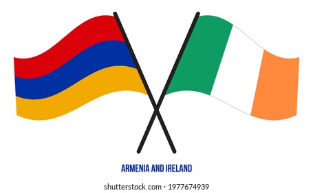 Armenia and Ireland Flags Crossed And Waving Flat Style. Official Proportion. Correct Colors.