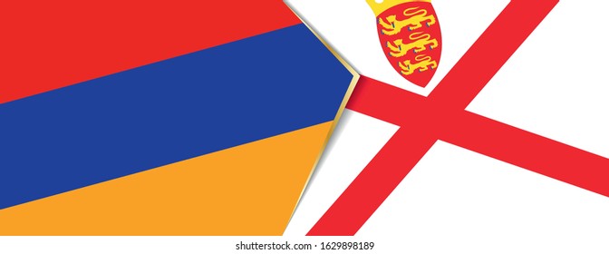 Armenia and Jersey flags, two vector flags symbol of relationship or confrontation.