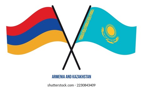 Armenia and Kazakhstan Flags Crossed And Waving Flat Style. Official Proportion. Correct Colors.