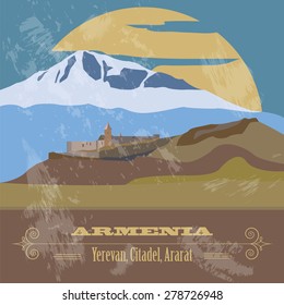 Armenia landmarks. Retro styled image. Vector illustration