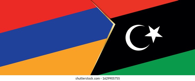 Armenia and Libya flags, two vector flags symbol of relationship or confrontation.