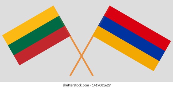 Armenia and Lithuania. Crossed Armenian and Lithuanian flags