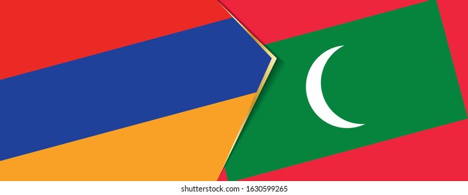 Armenia and Maldives flags, two vector flags symbol of relationship or confrontation.