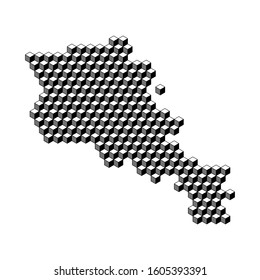 Armenia map from 3D black cubes isometric abstract concept, square pattern, angular geometric shape. Vector illustration.